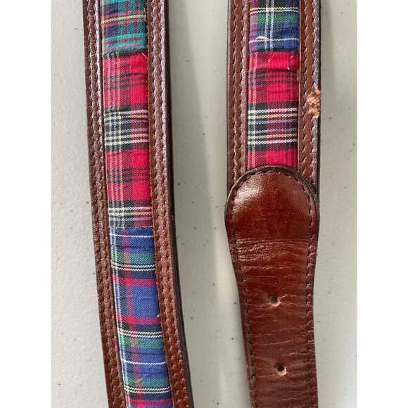 Fossil Genuine Leather Plaid Fabric Belt Unisex Medium Brown Multicolor Bohemian - Picture 4 of 12